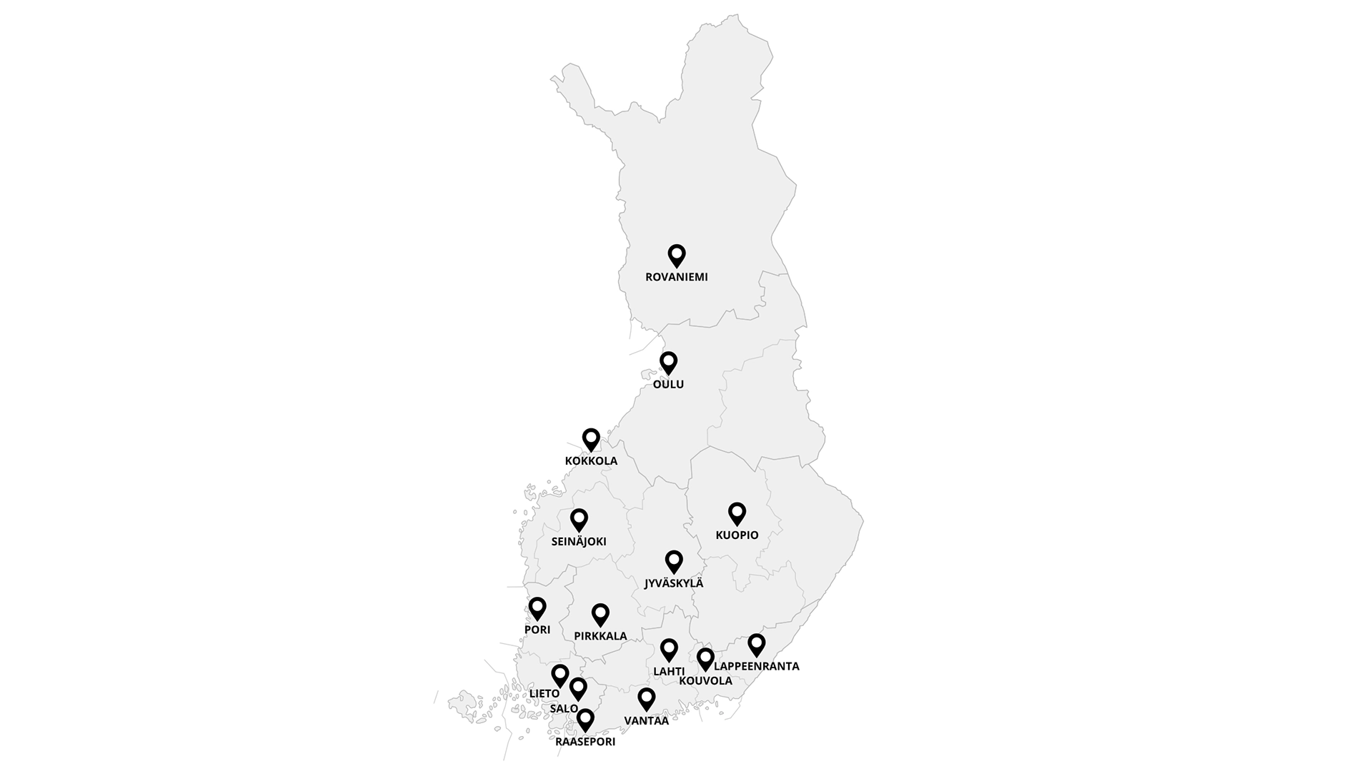 Vehon hyötyajoneuvoverkosto Suomen kartalla