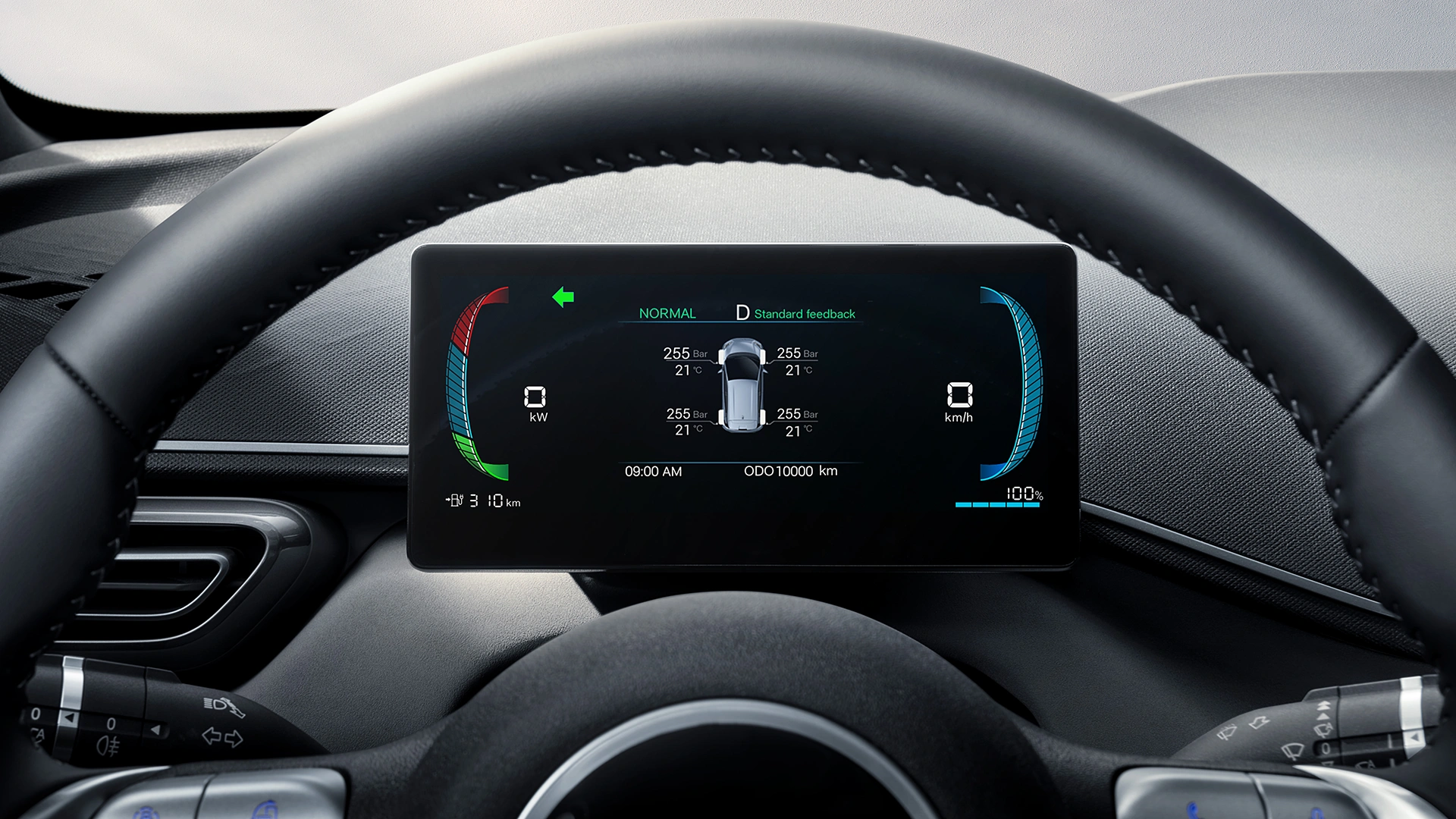 Kuljettajan näyttö BYD Dolphin Surf täyssähköautossa